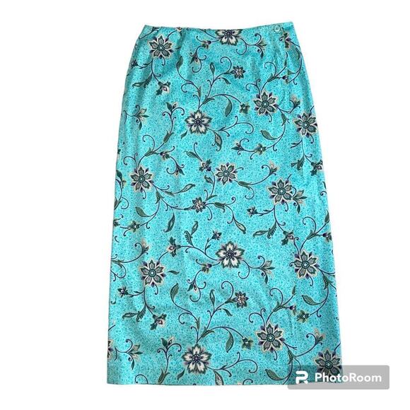 Talbots Stretch Cotton Maxi Wrap Skirt Turquoise Tropical Floral Size 12 NWOT - Picture 5 of 11
